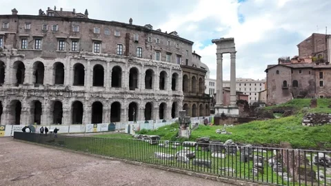 Slow Motion Tracking Shot Of The Dramatic Arches At Teatro Di Marcello Rome Stock Footage 328841743