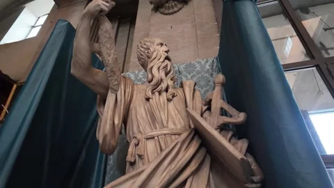 Slow Motion Tracking Shot Of Francesco Mochi Saint Paul Marble Statue Stock Footage 330123192