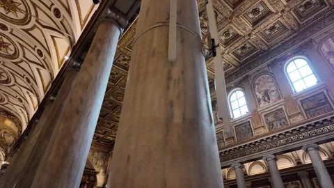 Slow Motion Tracking Shot Of Golden Renaissance Ceiling In Rome Basilica Stock Footage 330121897