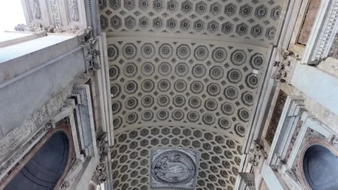 Slow Motion Tracking Shot Of Grand Baroque Ceiling In Rome Cathedral Video stock 330122067