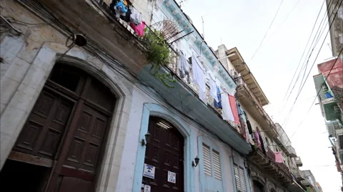 Slow motion tracking shot of historic buildings in Havana Cuba. Stock Footage 242091208