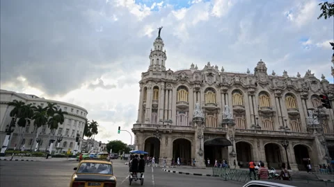 Slow motion tracking shot of historic buildings in Havana Cuba. Stock Footage 242097885