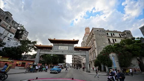 Slow motion tracking shot of historic buildings in Havana Cuba. Stock Footage 242103966