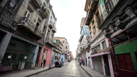 Slow motion tracking shot of historic buildings in Havana Cuba. Stock Footage 242163022
