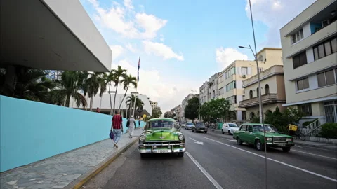 Slow motion tracking shot of historic buildings in Havana Cuba. Stock Footage 242172468