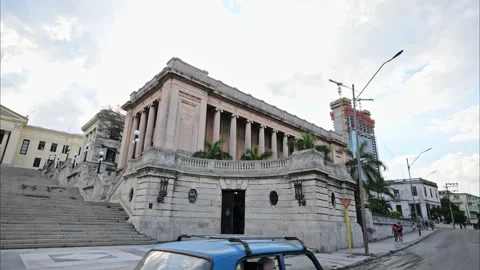 Slow motion tracking shot of historic buildings in Havana Cuba. Stock Footage 242184895