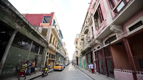 Slow motion tracking shot of historic buildings in Havana Cuba. Stock Footage 242185345