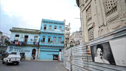 Slow motion tracking shot of historic buildings in Havana Cuba. Stock Footage 242192579