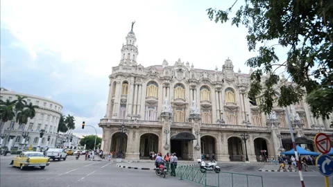 Slow motion tracking shot of historic buildings in Havana Cuba. Stock Footage 242235816