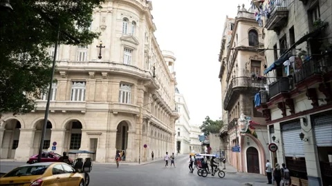 Slow motion tracking shot of historic buildings in Havana Cuba. Stock Footage 242243196