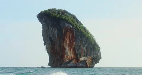 Slow Motion Tracking Shot Limestone Rock Phi Phi Islands Thailand Video stock 346988388