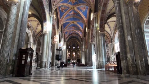 Slow Motion Tracking Shot Of Magnificent Blue Ribbed Vault In Rome Stock-Footage 328845498