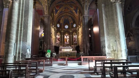 Slow Motion Tracking Shot Of Michelangelo Statue And Gothic Interior In Rome Stock Footage 328845719
