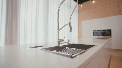 Slow motion tracking shot of a modern luxury kitchen Video stock 63499580