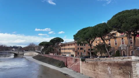 Slow Motion Tracking Shot Of Pedestrian Walkway To Isola Tiberina Rome Stock Footage 328842641