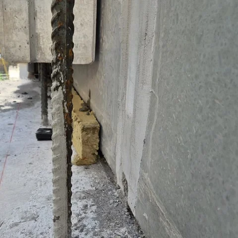 Slow motion tracking shot of a precast concrete panel landing on a floor slab 4K Vídeos de archivo 330605371