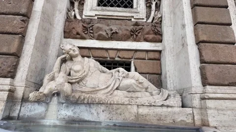 Slow Motion Tracking Shot Of Roman Goddess Diana Statue Porta Pia Video stock 330122727