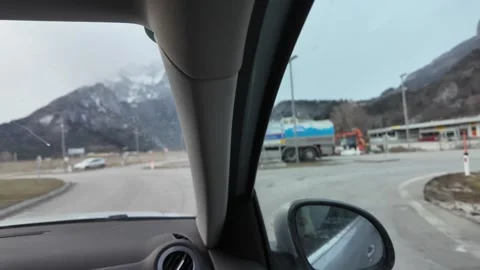 Slow Motion Tracking Shot Of A Snowy Autobahn In The Austrian Alps Stock-Footage 328694893