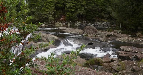 Slow motion tracking shot of waterfall in New Zealand Stock Footage 90104372