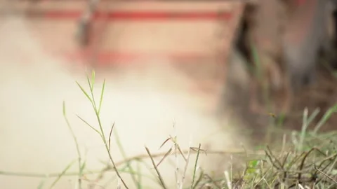 Slow motion tractor plowing soil in farm agriculture, preparation for seeding pl Vídeo Stock 145548021
