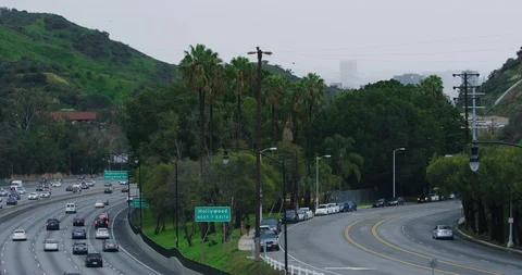 Slow motion of traffic on 101 in Los Angeles, California Stock Footage 115807384
