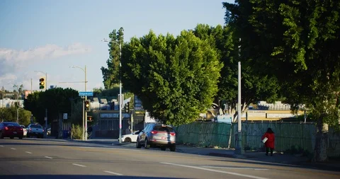 Slow motion of traffic against a graffiti backdrop in Los Angeles, California Stock Footage 115509802