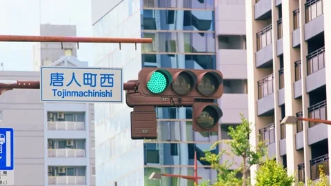 Slow motion of traffic light switching from red to green for safe crossing Stock Footage 322639694