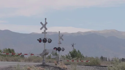 Slow Motion Train Crossing Road Stock Footage 93009137
