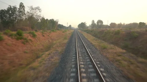 Slow motion train running on railway on countryside Vídeo Stock 137533879