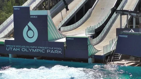 Slow Motion Training Ski Jump at Olympic Training Park Stock Footage 114296534