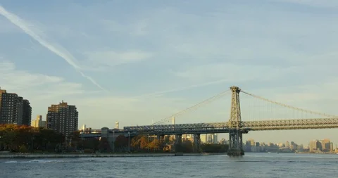 Slow Motion Travelling On Hudson River By  New York City Skyline In The Day Stock Footage 112215981
