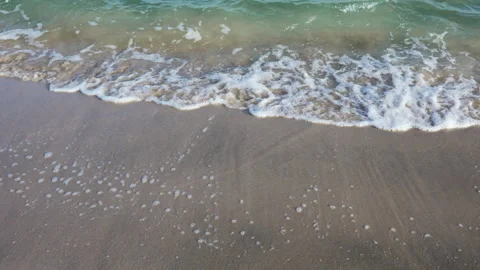 Slow Motion of Turquoise Sea Waves Crashing on Sandy Beach at Khor Al Adaid. Stock Footage 336795939