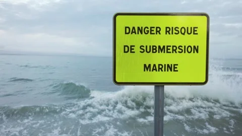 Slow motion turquoise storm waves hitting danger seawall Stock Footage 322056081