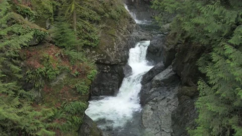 Slow motion twin waterfall in rocky canyon, 4K Stock Footage 169475472