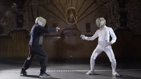 Slow motion Two fencers in fierce duel Vidéo 66694080