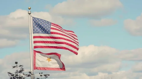 Slow Motion Two Flags Blowing in Wind Vídeo Stock 56064327