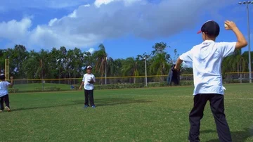 Slow motion of two kids throwing and catching baseball ball during practice Video stock 85642748