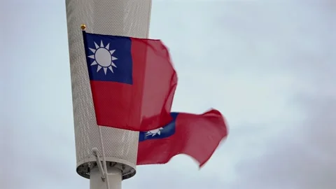 Slow motion of two Taiwan flags fluttering side by side Stock Footage 312025230