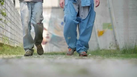Slow motion of two workers legs walking 스톡 동영상 51739145