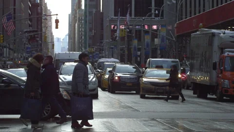Slow Motion of typical street scene in new york Stock Footage 156263084