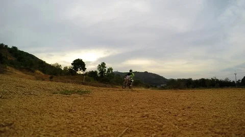 Slow motion u-turn on a motocross bike. Stock Footage 70550211