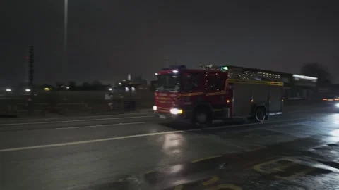 Slow motion. UK fire engine, no lights. Hull.UK 11.11.2025 Stock Footage 324855962