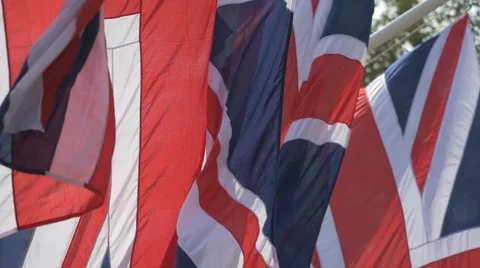 Slow Motion UK Flags Union Jack Stock Footage 49469322