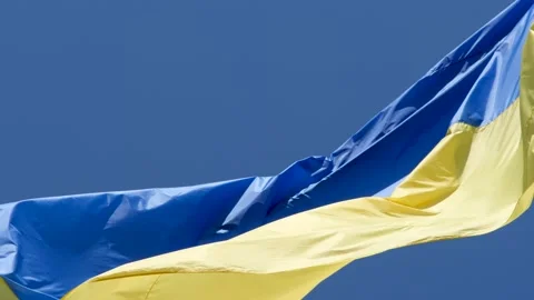 Slow motion of Ukraine flag waving background sky blue and yellow national color Stock Footage 169823895