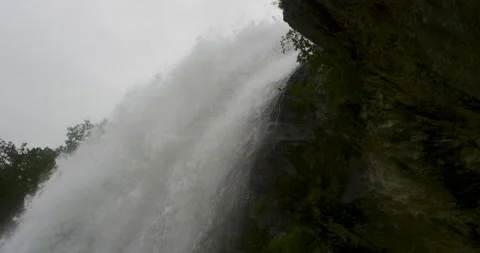 Slow Motion Under Giant Waterfall in Norway Slow Motion Stock Footage 142610596