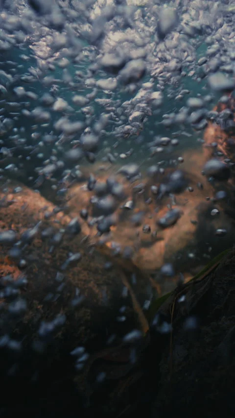 Slow motion underwater sun rays hitting rocky lake floor. Stock-Footage 283652273