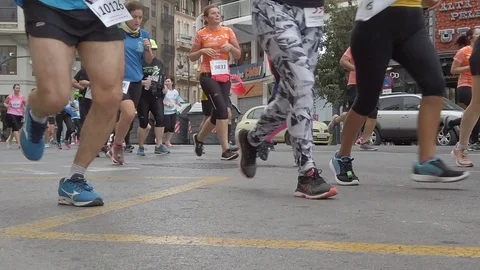 Slow Motion of Unknown Runners Stock Footage 119209146