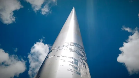Slow Motion Upward Drone View of The Spire in Dublin City with Seagull Stock Footage 111867739