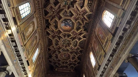 Slow Motion Upward Panning of Gilded Ceiling, Santa Maria in Trastevere Stock-Footage 328843206