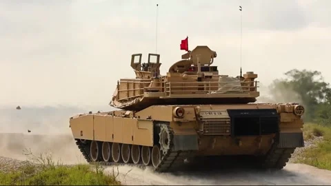 Slow motion U.S. Army M1 Abrams battle tank firing cannon 库存影片 280552929